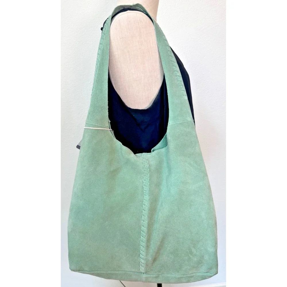 Haute Hippie Style Festival Suede Hobo Bag Green Braided Details Interior Pouch